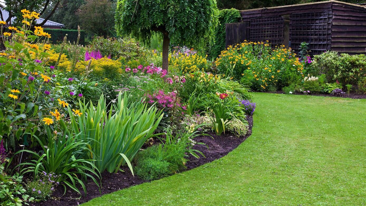 A flower border running beside a lawn